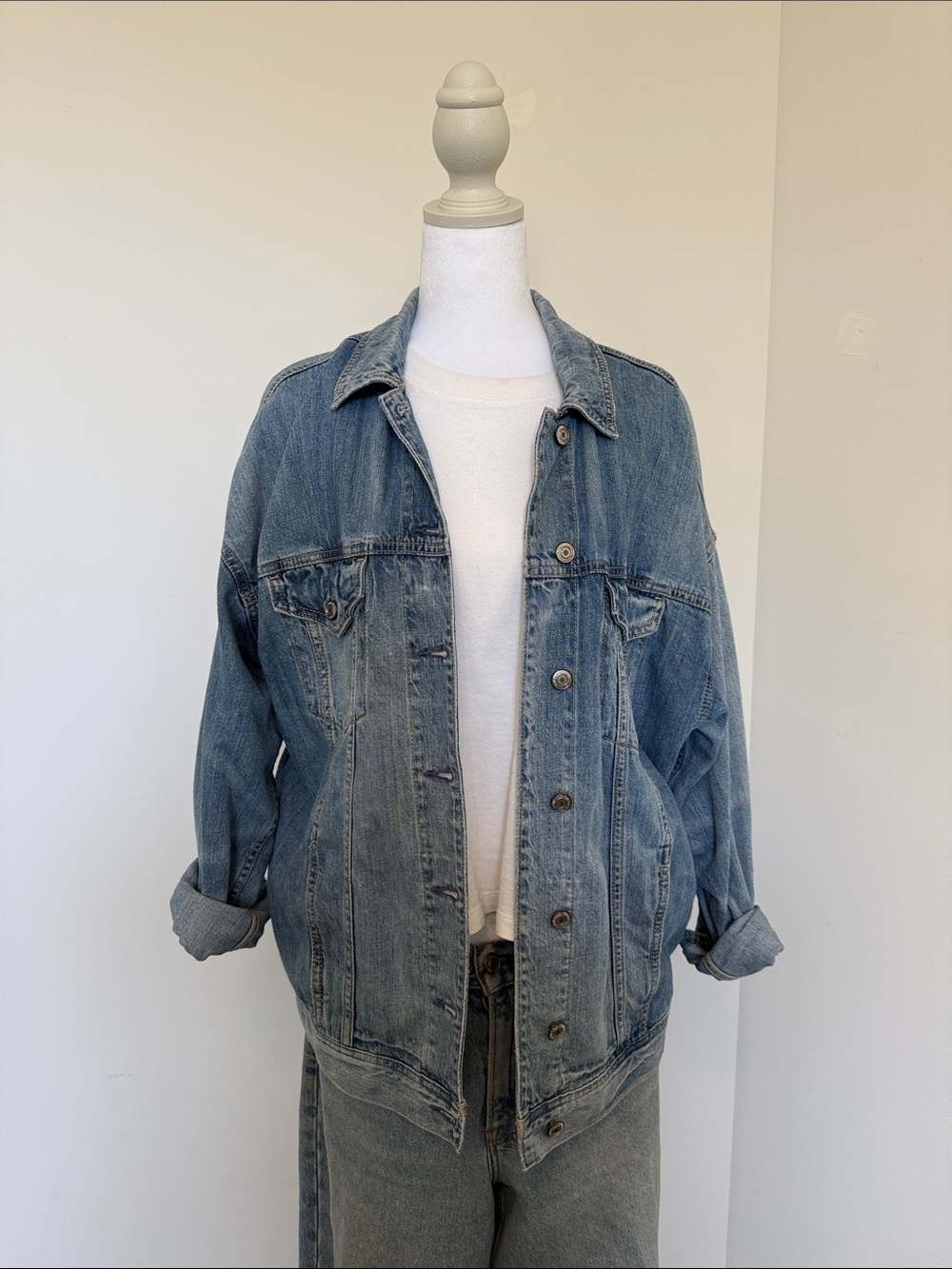American Eagle Denim Jacket with Navy Floral Bandana Back Panel - Picture 2 of 5